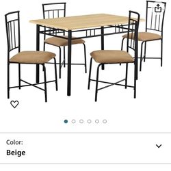 Storage Table, Traditional 5-Piece Wood & Metal Dining Set, Deep Walnut Dinning Table Set Furniture,Table and Chairs Set 