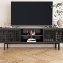 Black (Iron) Rattan TV Stand - Assembled (GREAT Condition)