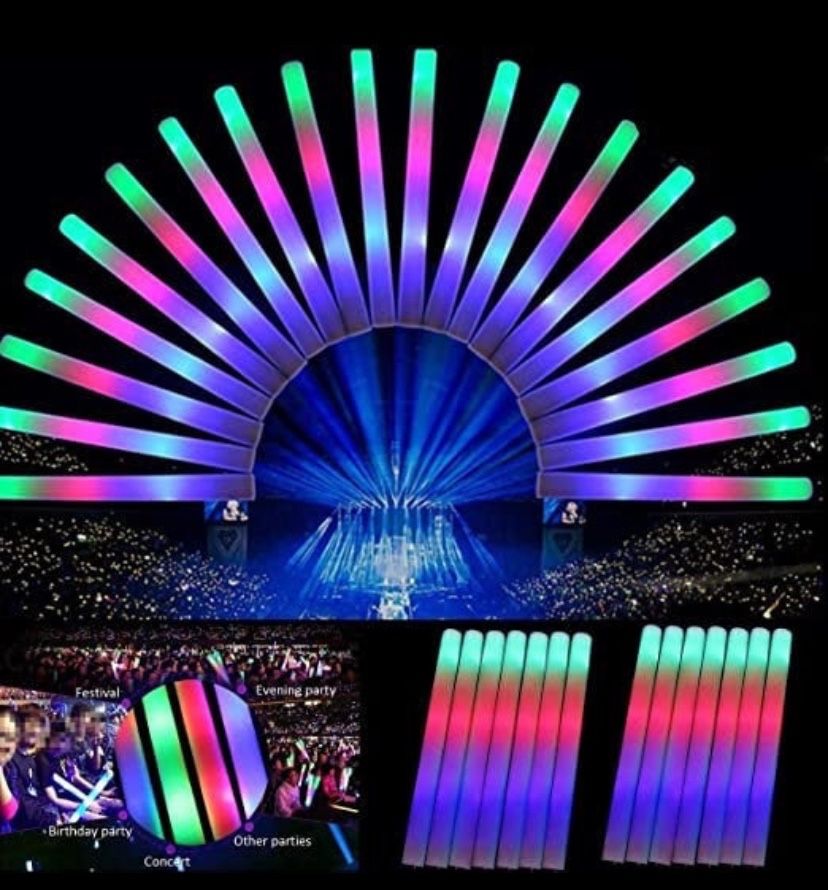 LED Light Up Foam Sticks , Color Changing Glow Party Supplies for Halloween, Raves, Concert, Wedding events