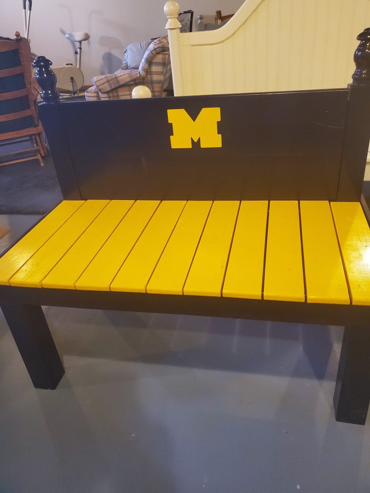 Bench made from twin bed frame university of Michigan