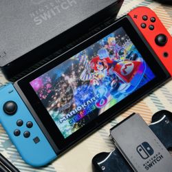 Nintendo Switch V1 Game Console HAC-001 Red/Blue Joy cons Tested/Working Extras