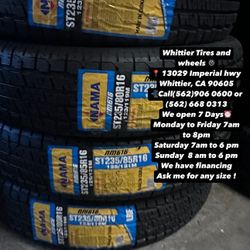 SET OF NEW TIRES, ST235/80R16 NAMA , INCLUDING MOUNTING AND BALANCING. ASK ME FOR ANY SIZE OR BRAND, LLANTAS NUEVAS