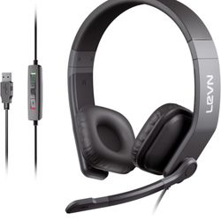 LEVN Wired Headset, USB Headset with Microphone for PC with Noise Cancelling, in-line Controls & Mute Button, Computer Headset for Work from Home/Call