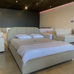 Soft Curved Upholstered Bed Frame – Modern Neutral Design 🛏️   