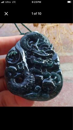 Certificate Jadeite Jade dark Green Wealth Dragon pendant