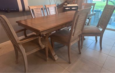 Wooden Trestle Dining Table with 6 Chairs