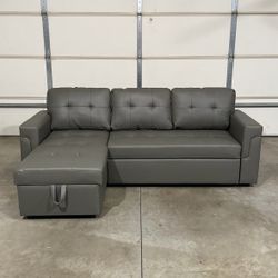 New Gray Leather Couch / Sofa Bed Sectional with Chase (Can Deliver)