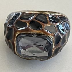 Lovely Woman’s Ring Enamel Animal Print Clear Stone