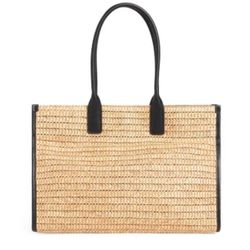 NWT WALTER BAKER Natural Woven Black Handles Black Trim Delaney Tote Bag