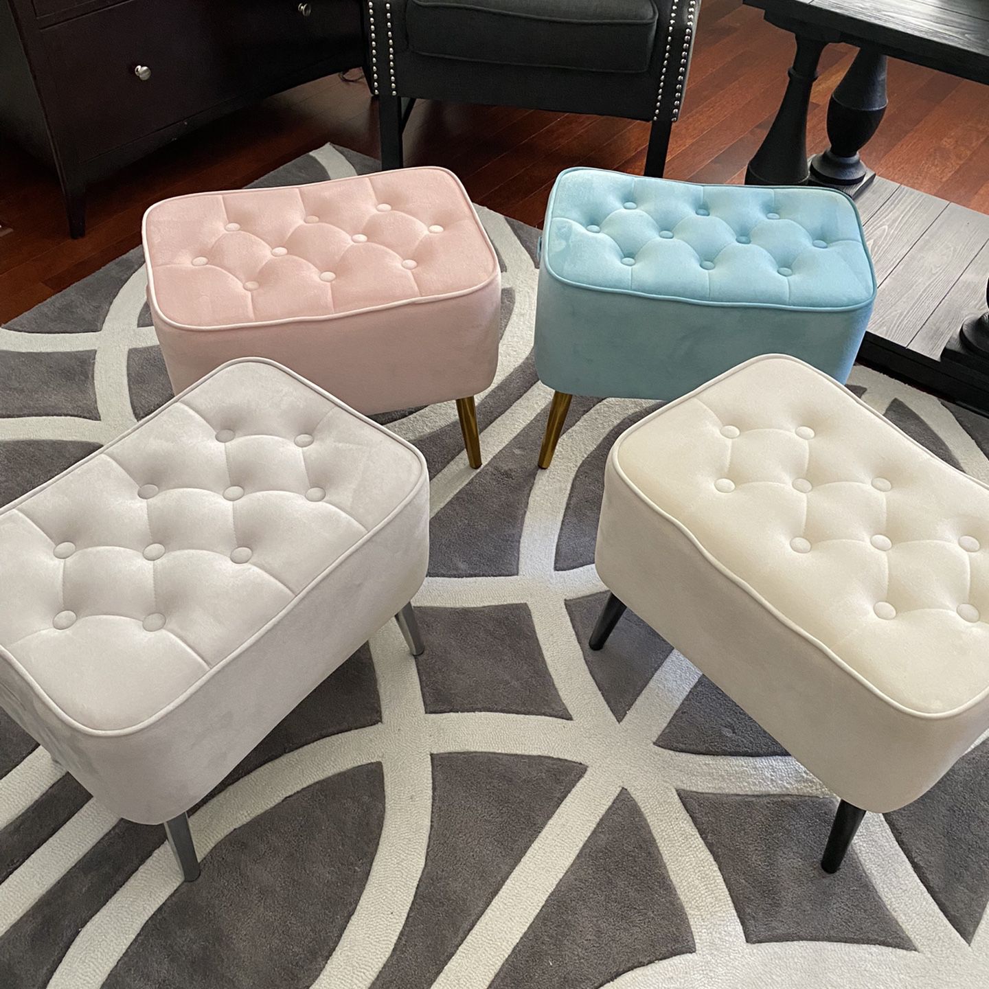 Small Vanity Chair Ottoman Foot Stool. Choose Your Color. $30 Each. They Are Readily Available. Please Don’t Ask About Availability.