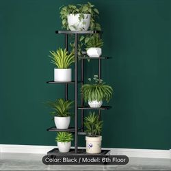 6-tier Indoor Plant Stand With Wheels，Black