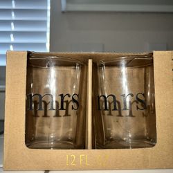 Mrs. & Mrs. Gold Rim 2-pc Rock Glasses