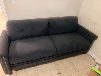 Dark Gray Fabric Sofa with Nailhead Trim