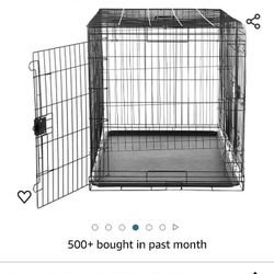Foldable Metal Wire Dog Crate with Tray, Double Door