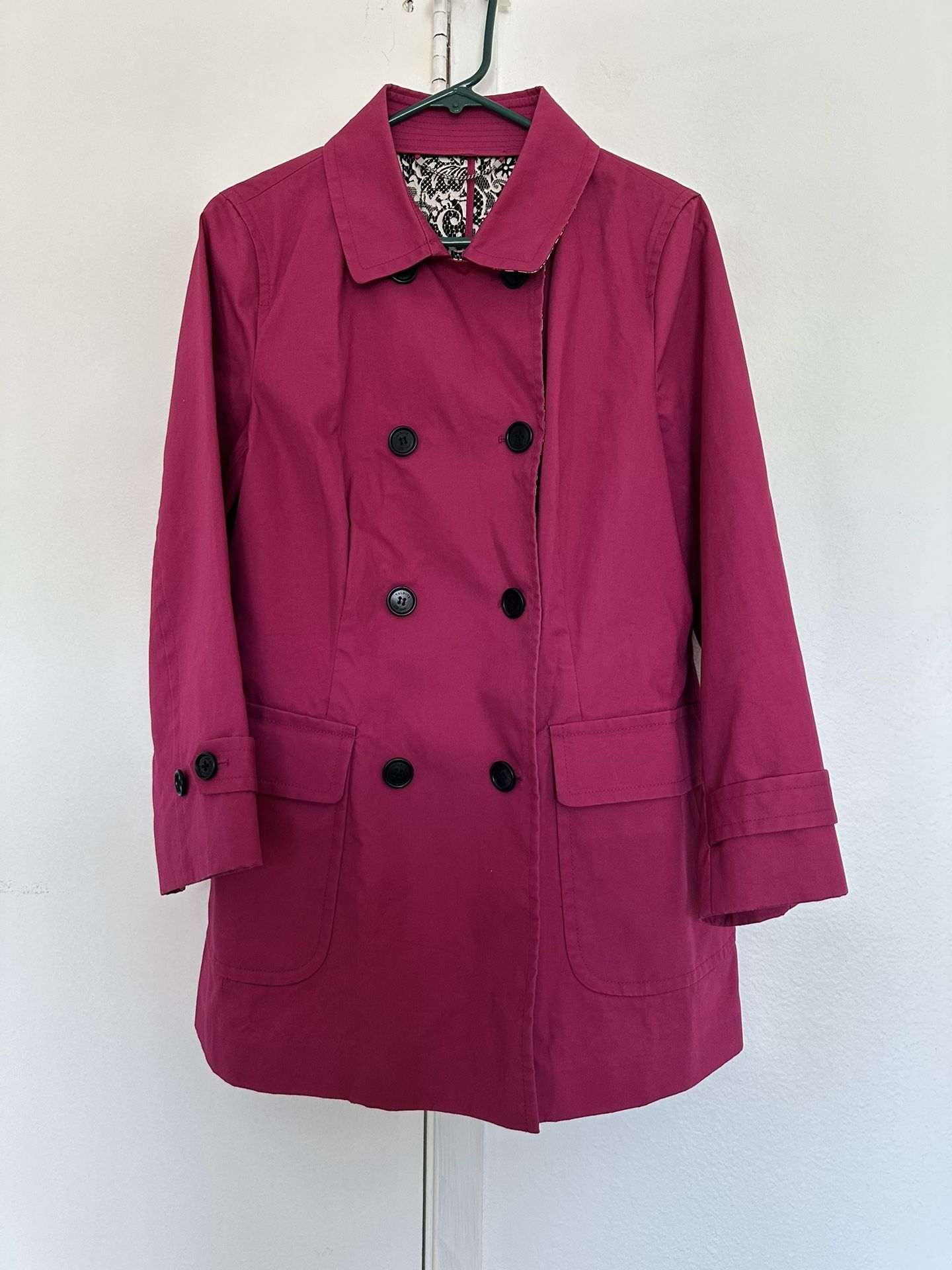 Talbots Women's Fluorescent Pink Trench Pea Coat Jacket Size L