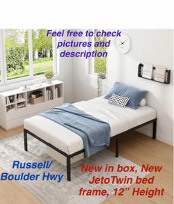 NEW JETO Metal Bed Frame,Twin Size Bed Frame with Storage Space,12 Inch