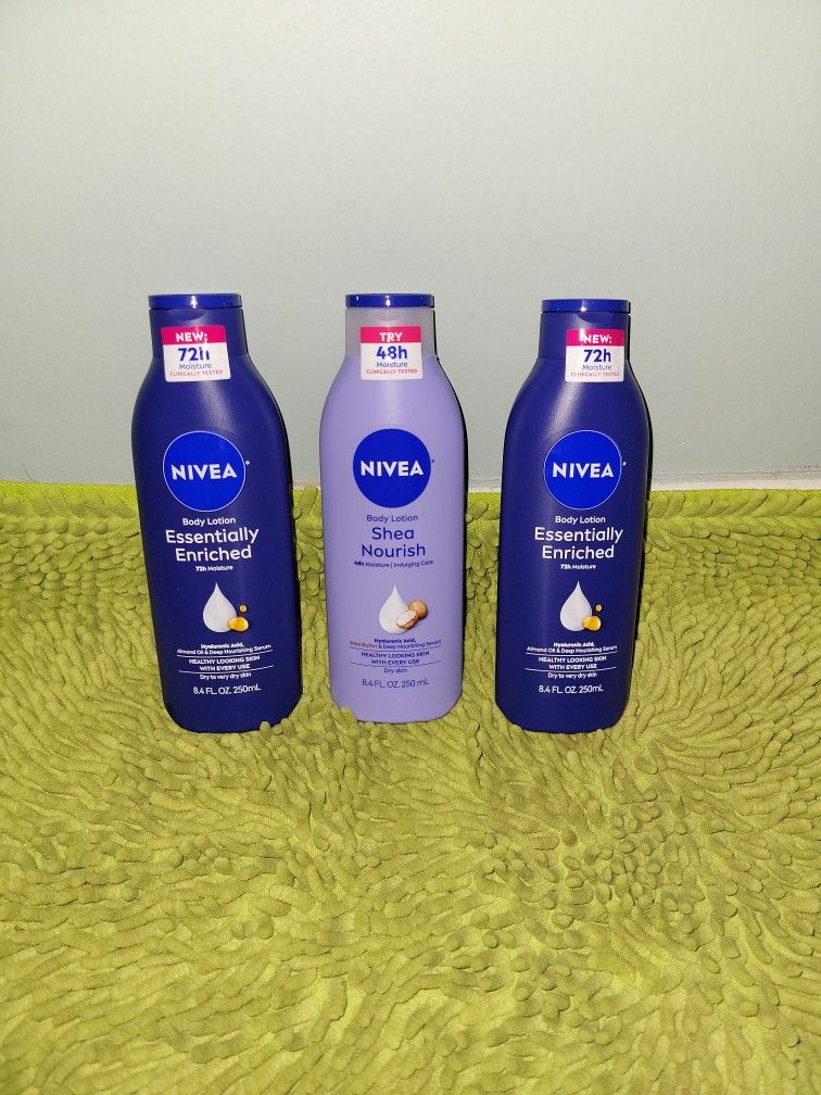 3 Nivea Body Lotion 8.4oz (2 Essentially Enriched/1 Shea Nourish
