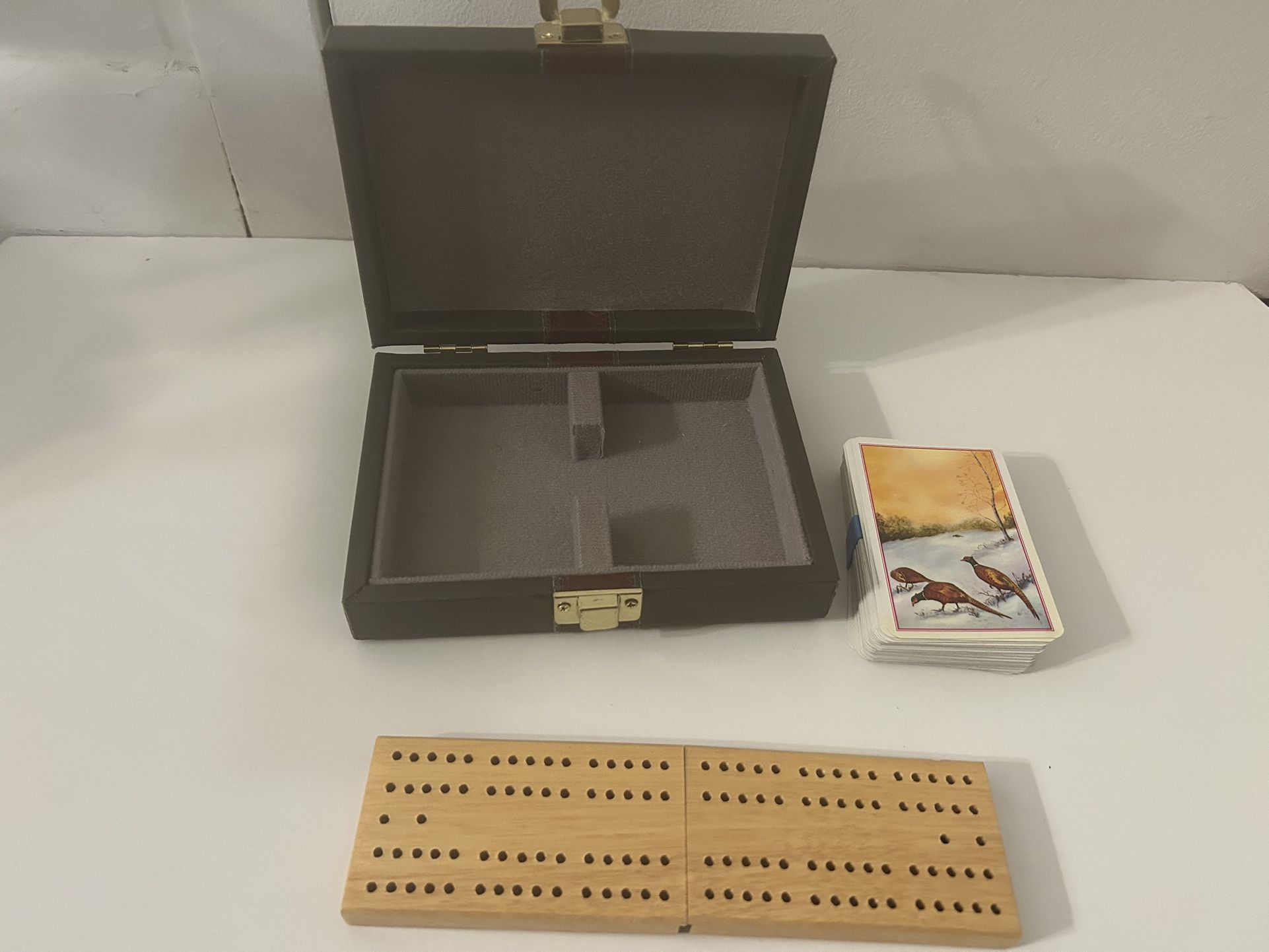 Cribbage Board With Leather Case And Cards