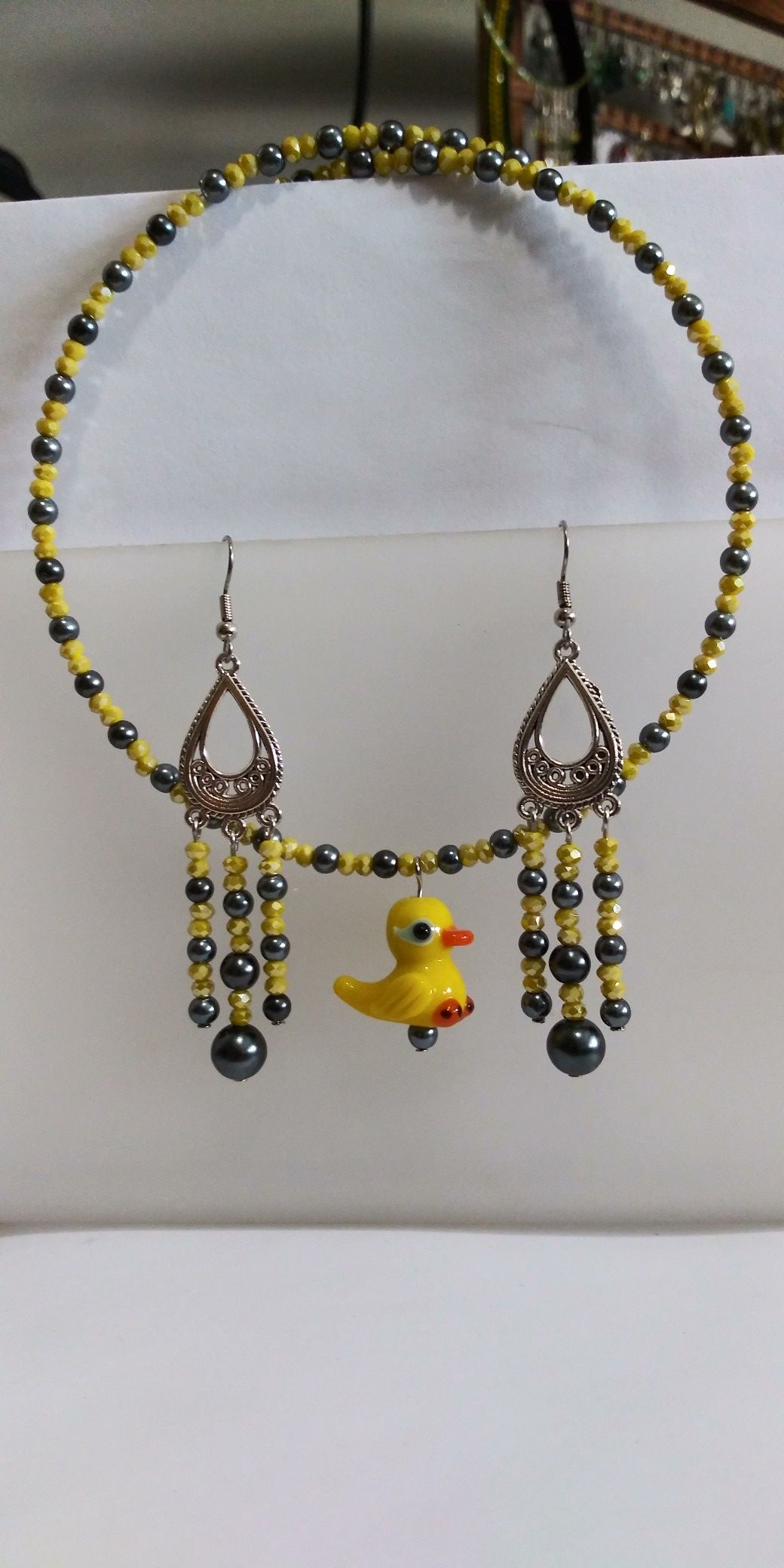 Handmade Ducks dangle earrings & necklace