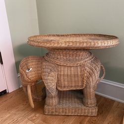 Vintage Wicker Elephant Tray Table