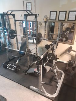 Squat Rack Home Gym + Bench Rack Package - 950 LBS. Total Weights + 2 Workout Benches + 5 Workout Bars