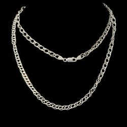 36" x 7.5 mm Heavy Sterling Silver Double Curb Link Necklace w Lobster Clasp, Italy. MINT
