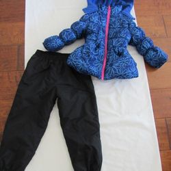 Girls 4T Flower Snow Jacket & Black Snow Pants 