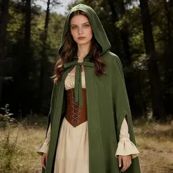 Women Renaissance Hood Cloak Arm Holes Medieval Cape with Hood -Dark Green-NWOT