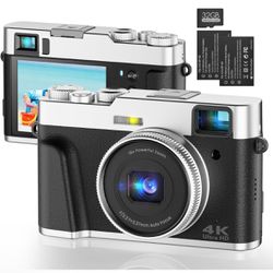 4K Digital Camera, Photography Autofocus 48MP YouTube Vlogging Camera, 16X Digital Zoom Video Camera Anti-Shake with 32GB Micro Card, Compact Point an
