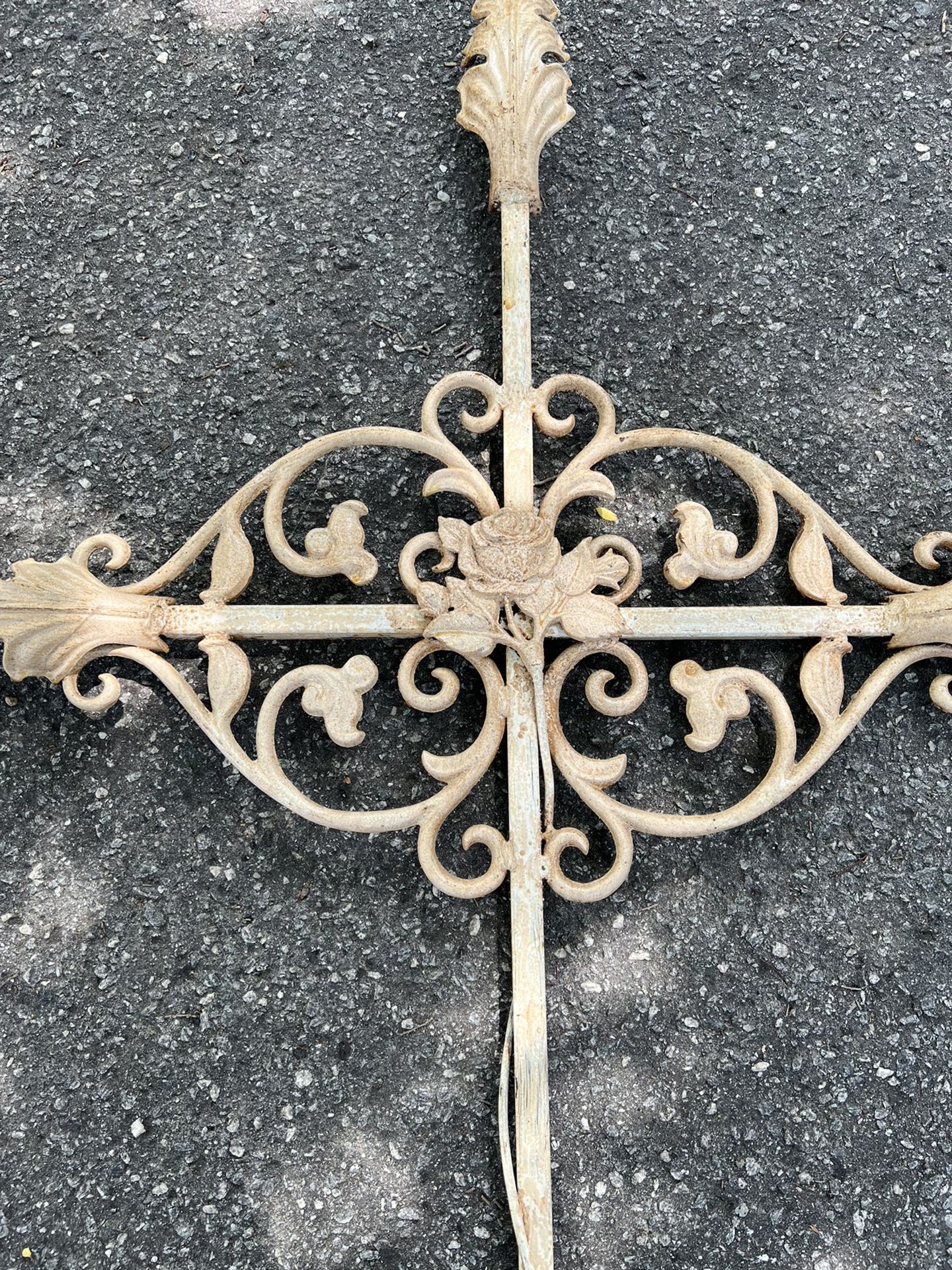 Decorative Metal Cross With Rose Design, 61”x 35”, Cream Color 