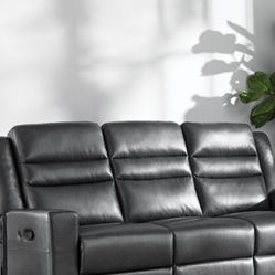 Gray  Reclining  Leather Sofa