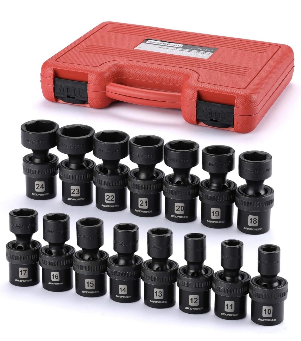 DURATECH 3/8" Drive Swivel Socket Set, 16-Piece Metric Shallow Universal Impact Socket Set, Organized In Sturdy Storage Case (8-24mm - Foto 12