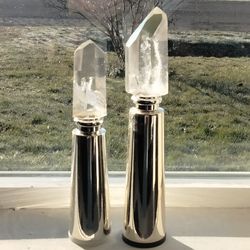 Silver And Clear Crystal Salt Pepper Set Very Nice 