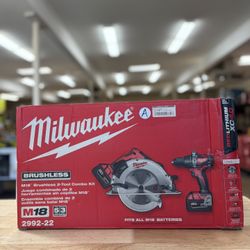  (New) MILWAUKEE M18 18-Volt Lithium-Ion Brushless Cordless Hammer Drill and Circular Saw Combo Kit (2-Tool) with Two 4.0 Ah Batteries 