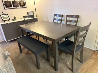 Gray Dining Table Set with 4 Chairs and Bench