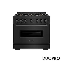 ZLINE 36 in. 5.2 cu. ft. Classic Dual Fuel Range with 6 Burner DuoPro™ Cooktop and Electric Convection Oven in Black Stainless Steel