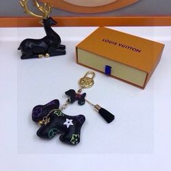 LV Schnauzer Bag Black Pendant Keychain, Distressed Flower Pattern