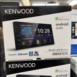 Brand New In Box Kenwood 6.8 Inch Double Din Touch Screen Radio With Bluetooth Apple CarPlay Android Auto DMX4707S No Install