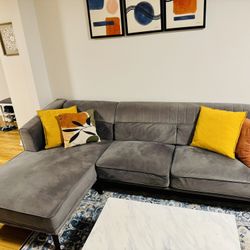 Morton Velvet Fabric and Sectional Sofa with Left Facing Chaise