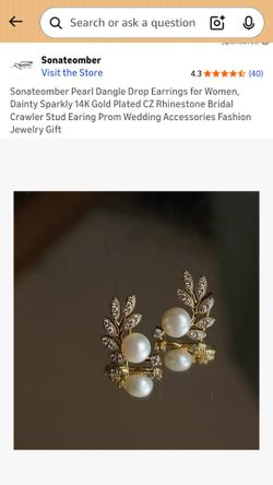 14K Gold CZ Pearl Crawler Earrings