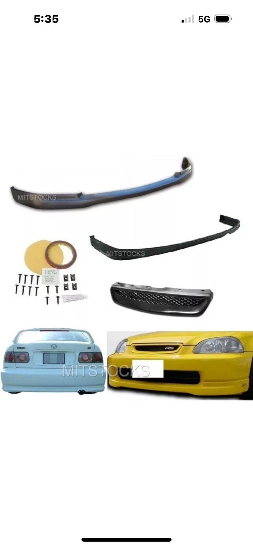 Honda Civic Front And Rear Bumper Lips Plus Grill All New 96-98