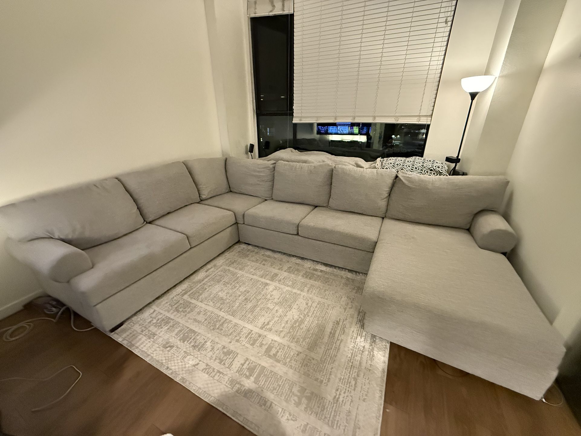 Hampstead II GREY Linen 140" 2 Piece Sectional With Right Arm Facing Sofa Chaise | Fabric | Rolled