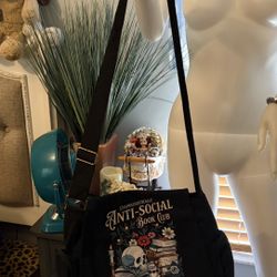 “Anti-Social Book Club" Canvas Messenger Bag Crossbody Black
