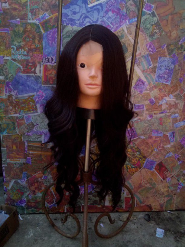 100% Real Human Hair Full Lace Wig Wavy Black 24 In