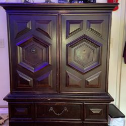 armarium beautiful dark brown  antique modern    easy to move  near south coast plaza   wood drawer  dark handle  tall   hand carved collectible  grea