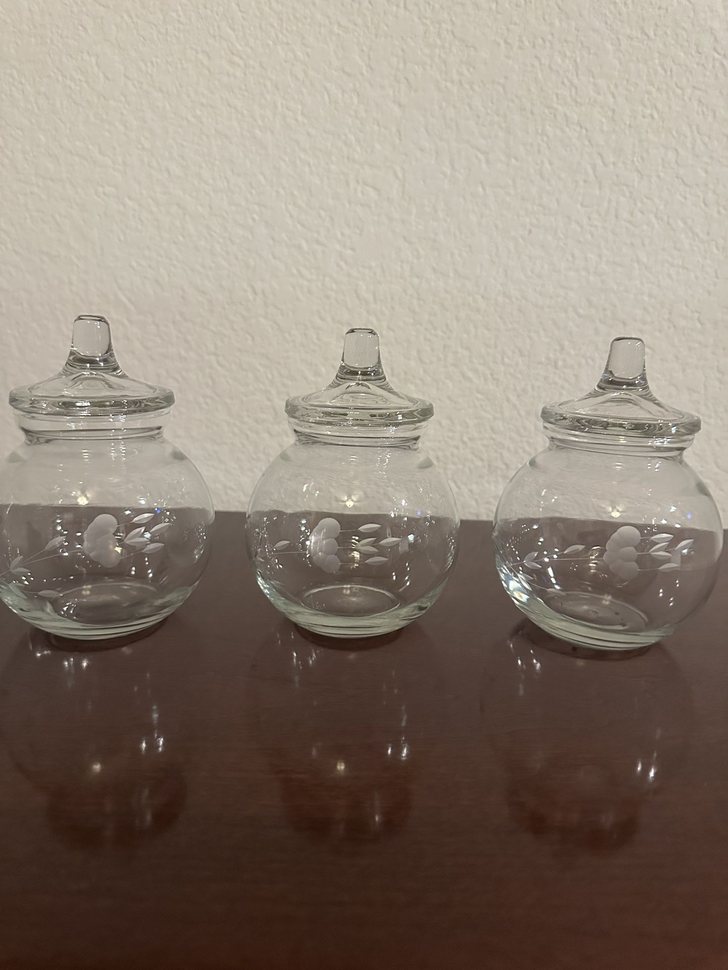 3 Princess House Vintage Glass Heritage Pattern 5.5 Small Canisters/ Candy Dish W/lids, No Holds, Trades Or Deliveries, Same Day PU