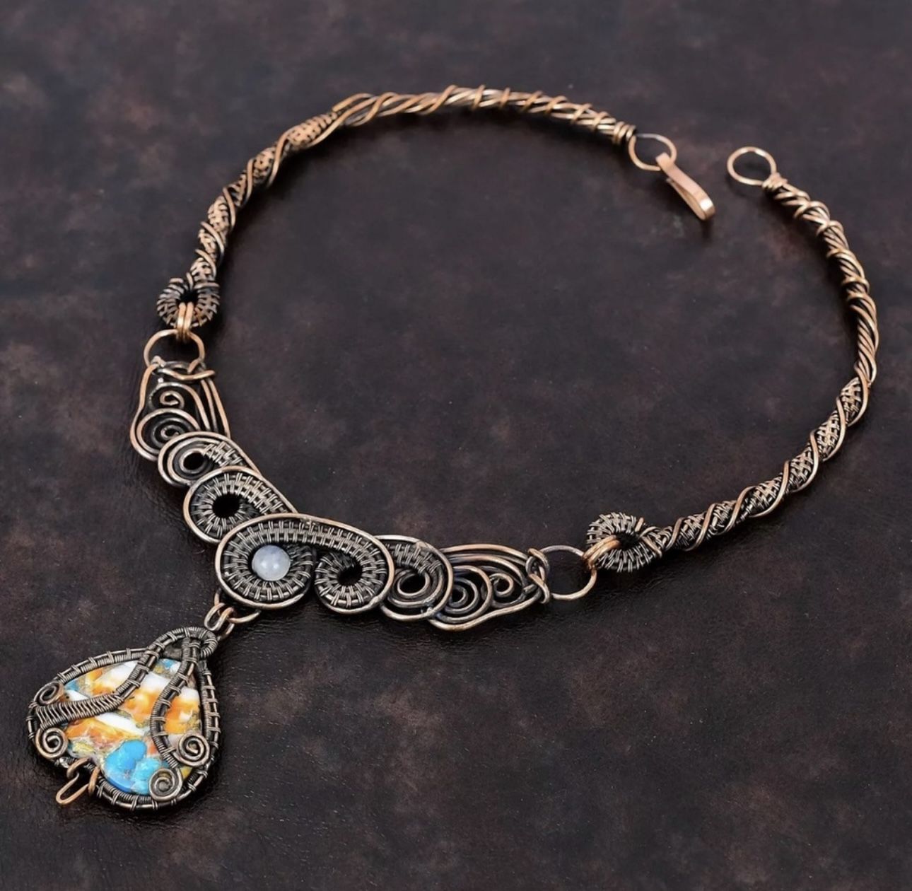 NEW Spiny Oyster Turquoise Copper Wire BOUTIQUE Wrapped Chain Necklace 18.0"