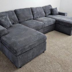 ✅️✅️4 pc  grey corduroy fabric sectional sofa with double chaise.✅️✅️✅️