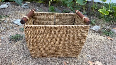 Vintage Woven Seagrass Storage Basket with Wood Handles