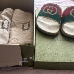 Gucci Logo Slides Tan Color Authentic 
